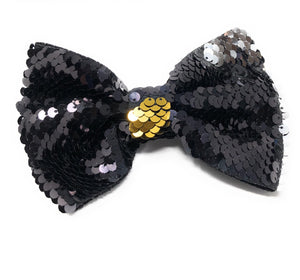 Reversible Sequin Mermaid Bow Hair Clips, Black Sequins Hair Bow Kids Hair Accessories, Girls Barrette Clips, Gifts for Girls, 1 Pc