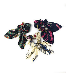 Set of 3 Bow Hair Scrunchies for Women, Ponytail Holder Hair Tie fir Girls, Printed Scarf Scrunchies, Gifts for Girls