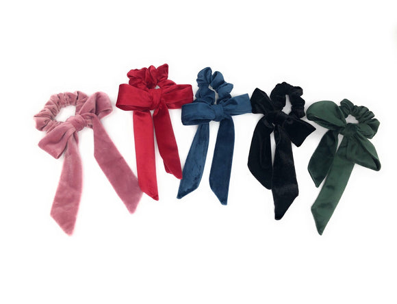 Velvet Bow Hair Scrunchies for Women, Ponytail Holder Hair Tie for Girls, Solid Color Elastic Headband, Gifts for Girls