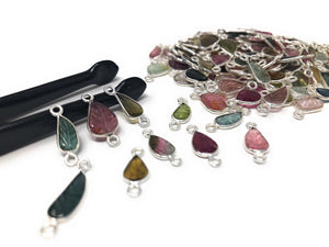9Pcs/10 Pcs Tourmaline Connectors, Carved Leaf Sterling Silver Tourmaline Gemstone Connectors, Wholesale Jewelry Findings for Jewelry Making