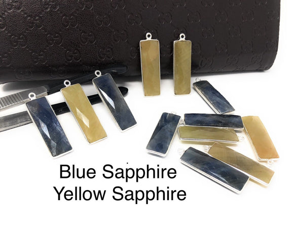 Natural Sapphire Gemstone Bar Charms, Jewelry Supplies for Jewelry Making, Bulk Wholesale Charms, Blue /Pink / Yellow, 1 pc