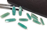 4Pcs Natural Amazonite Gemstone Charms, Sterling Silver Bar Charms, Bulk Wholesale Jewelry Supplies for Jewelry Making, 31x10mm - 33x11mm