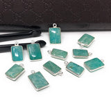 11 Pcs Amazonite Gemstone Charms, Peruvian Amazonite Sterling Silver Charms, 16x9mm - 18x11mm