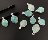 8 Pcs Natural Amazonite Gemstone Charms, Sterling Silver Charms, Jewelry Supplies for Jewelry Making, Wholesale Jewelry Findings