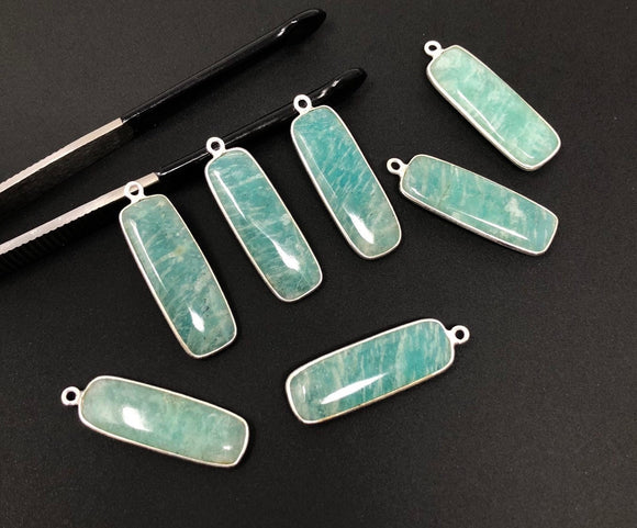 5 Pcs Natural Amazonite Gemstone Charms, Sterling Silver Bar Charms, Jewelry Supplies for DIY Jewelry Making