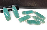 5 Pcs Natural Amazonite Gemstone Charms, Sterling Silver Bar Charms, Jewelry Supplies for DIY Jewelry Making