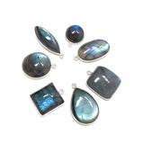 7 Pcs Labradorite Gemstone Charms, Sterling Silver Bulk Charms, Wholesale Jewelry Findings for Jewelry Making, Jewelry Supplies
