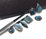 7 Pcs Labradorite Gemstone Charms, Sterling Silver Bulk Charms, Wholesale Jewelry Findings for Jewelry Making, Jewelry Supplies