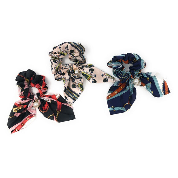 Set of 3 Bow Hair Scrunchies for Women, Ponytail Holder Hair Tie fir Girls, Printed Scarf Scrunchies, Gifts for Girls