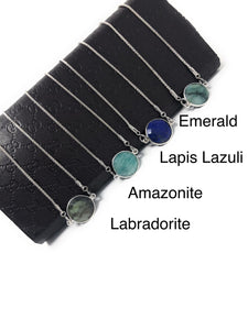 Genuine Gemstone Necklace, Emerald, Lapis Lazuli, Amazonite, Labradorite, Silver Minimalist Jewelry, Layering Necklace, Healing Jewelry