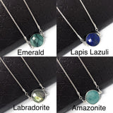 Genuine Gemstone Necklace, Emerald, Lapis Lazuli, Amazonite, Labradorite, Silver Minimalist Jewelry, Layering Necklace, Healing Jewelry
