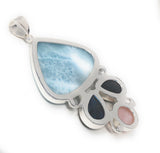Natural Larimar - Labradorite and Pink Opal Gemstone Pendant , Bohemian Jewelry, Sterling Silver Jewelry Gifts for Her