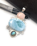 Larimar Pendant, Labradorite Pendant, Pink Opal Pendant, Gemstone Pendant, Silver Jewelry Gifts for Her, Bohemian Jewelry