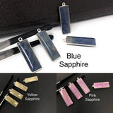 Natural Sapphire Gemstone Bar Shape Charms, Jewelry Supplies for Jewelry Making, Bulk Wholesale Charms, Blue /Pink / Yellow , 1 pc