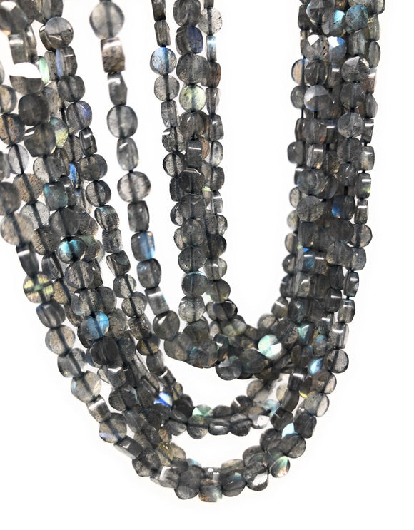 Labradorite Faceted Coin Beads, Natural Gemstone Beads, Wholesale Beads, Bulk Beads, 5-6mm, 13