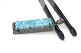 Natural Larimar Gemstone Bar Pendant, Sterling Silver Pave Diamond Pendant, Gifts for Her, Oxidized Silver Jewelry