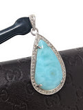 Larimar Gemstone Pendant, Sterling Silver Pave Diamond Pendant, Natural Gemstone Jewelry, Gifts for Her, Wholesale Jewelry Supplies