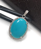 Turquoise Pendant, Sterling Silver Diamond Pendant, Sleeping Beauty Turquoise Pendant, Natural Genuine Gemstone Jewelry, DIY Pendant