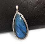 Labradorite Pave Diamond Pendant, Labradorite Gemstone Pendant, Sterling Silver Jewelry, DIY Wholesale Pendants , Gifts for Her