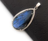 Labradorite Pave Diamond Pendant, Labradorite Gemstone Pendant, Sterling Silver Jewelry, DIY Wholesale Pendants , Gifts for Her