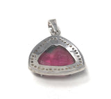 Pink Tourmaline Pendant, Gemstone Pendant, Pave Diamond Pendant, Sterling Silver Pink Tourmaline Slice Pendant, October Birthstone Jewelry