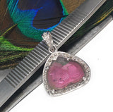 Watermelon Tourmaline Diamond Pendant, Gemstone Pendant, Sterling Silver Watermelon Tourmaline Slice Pendant, October Birthstone Jewelry