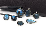 7 Pcs Labradorite Gemstone Charms, Sterling Silver Bulk Charms, Jewelry Findings for Jewelry Making, Mix Shape and Sizes