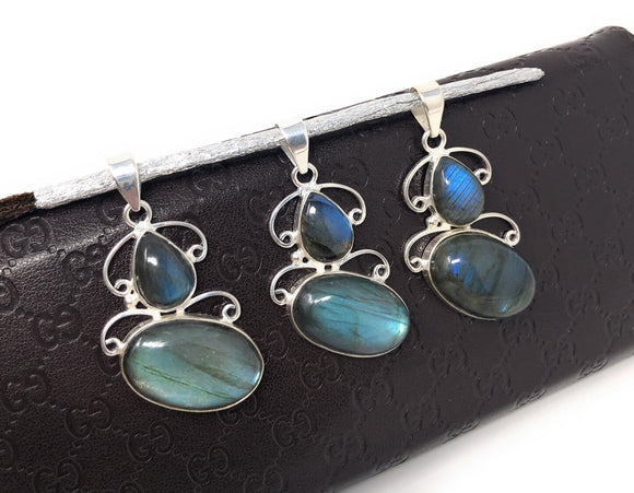 Labradorite Gemstone Pendant, Sterling Silver Gemstone Jewelry, DIY Pendant Jewelry Supplies , Gifts for Her, 1 Pc