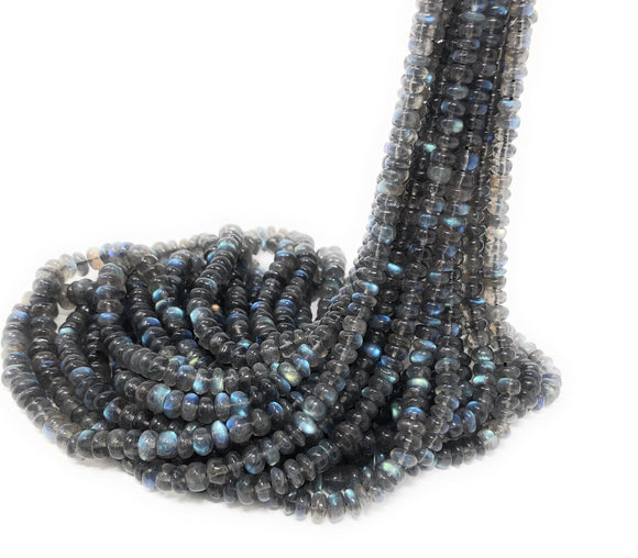 Labradorite Gemstone Beads - Blue Flash Smooth Labradorite Beads, Bulk Wholesale Beads for Jewelry Making, 7-8mm, 16