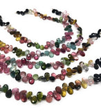 Tourmaline Beads, Gemstone Beads, Multi Tourmaline Faceted Drop Beads, Jewelry Supplies, Wholesale Bulk Beads, 6x5mm - 8x6mm, 8.5" Strand