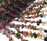 Tourmaline Beads, Gemstone Beads, Multi Tourmaline Faceted Drop Beads, Jewelry Supplies, Wholesale Bulk Beads, 6x5mm - 8x6mm, 8.5" Strand