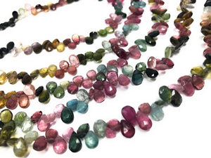 Tourmaline Beads, Gemstone Beads, Multi Tourmaline Faceted Drop Beads, Jewelry Supplies, Wholesale Bulk Beads, 6x5mm - 8x6mm, 8.5" Strand