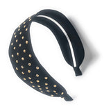 Wide Rivet Black Elastic Fabric Headband for Girls, Studded Punk Hair Accessories, Gifts for Girls, 1 Pc