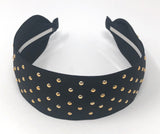 Wide Rivet Black Elastic Fabric Headband for Girls, Studded Punk Hair Accessories, Gifts for Girls, 1 Pc