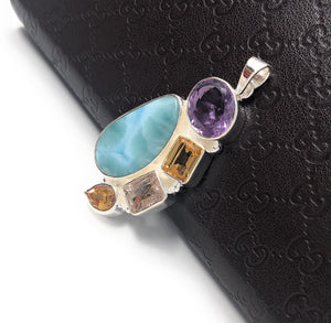 Larimar Pendant, Gemstone Pendant, Citrine Pendant, Sterling Silver Jewelry, Amethyst Pendant, Gifts for Her, Bohemian Jewelry