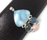 Natural Larimar - Labradorite and Pink Opal Gemstone Pendant , Bohemian Jewelry, Sterling Silver Jewelry Gifts for Her