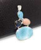 Larimar Pendant, Labradorite Pendant, Pink Opal Pendant, Gemstone Pendant, Silver Jewelry Gifts for Her, Bohemian Jewelry