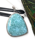 Larimar Gemstone Pendant, Sterling Silver Pave Diamond Pendant, Natural Gemstone Jewelry, Gifts for Her, Wholesale Jewelry Supplies