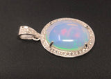 Ethiopian Opal Pendant, Gemstone Pendant, Diamond Pendant, Sterling Silver Opal Pendant, Pave Diamond Jewelry, Gifts for Her