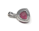Pink Tourmaline Pendant, Gemstone Pendant, Pave Diamond Pendant, Sterling Silver Tourmaline Slice Pendant, October Birthstone Jewelry