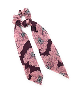 Printed Floral Satin Scrunchies for Women, Ponytail Holder Hair Tie for Girls, Long Tail Scarf Scrunchies for Women, Scarf Scrunchies
