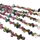 Tourmaline Beads, Gemstone Beads, Multi Tourmaline Faceted Drop Beads, Jewelry Supplies, Wholesale Bulk Beads, 6x5mm - 8x6mm, 8.5" Strand