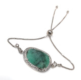Emerald Bracelet, Natural Emerald Pave Diamond Bracelet, Sterling Silver Adjustable Bolo Bracelet, Gemstone Bracelet