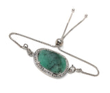 Emerald Bracelet, Natural Emerald Pave Diamond Bracelet, Sterling Silver Adjustable Bolo Bracelet, Gemstone Bracelet