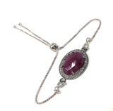 Natural Ruby Pave Diamond Bracelet , Sterling Silver Adjustable Bolo Bracelet, Gemstone Bracelet, Jewelry Gifts for Her