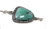 Natural Emerald Pave Diamond Bracelet, Emerald Bracelet, Oxidized Sterling Silver Adjustable Bolo Bracelet, Gemstone Bracelet