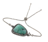 Natural Emerald Pave Diamond Bracelet, Emerald Bracelet, Oxidized Sterling Silver Adjustable Bolo Bracelet, Gemstone Bracelet