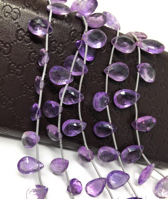 Natural Amethyst Gemstone Beads, Amethyst Briolette Beads, Jewelry Supplies for Jewelry Making, Bulk Wholesale Beads, 8