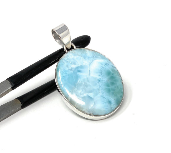 Natural Larimar Pendant, Sterling Silver Gemstone Jewelry, Wholesale DIY Pendants Jewelry Supplies, Gifts for Her, 45mm X 28.10mm