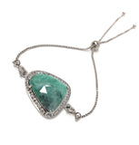 Emerald Bracelet, Natural Emerald Pave Diamond Bracelet, Sterling Silver Adjustable Bolo Bracelet, Gemstone Bracelet, Jewelry Gifts for Her